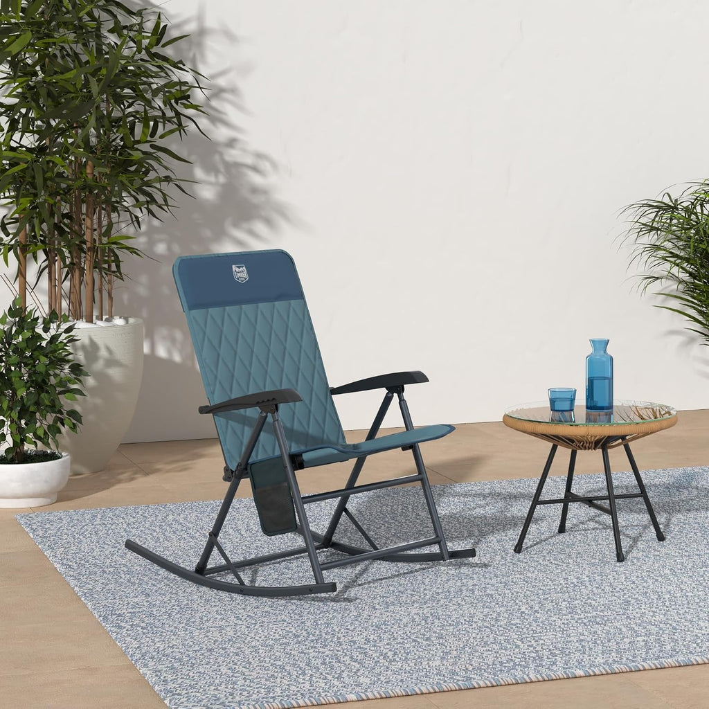 Timber Ridge 3-Level Adjustable Rocking Camping Chair, Ergonomic Padded High Back, Supports 300 LBS, Stable Anti-Tip Rocker, Hard Armrests for Easy Standing, Portable for Patio, Lawn & Tailgating