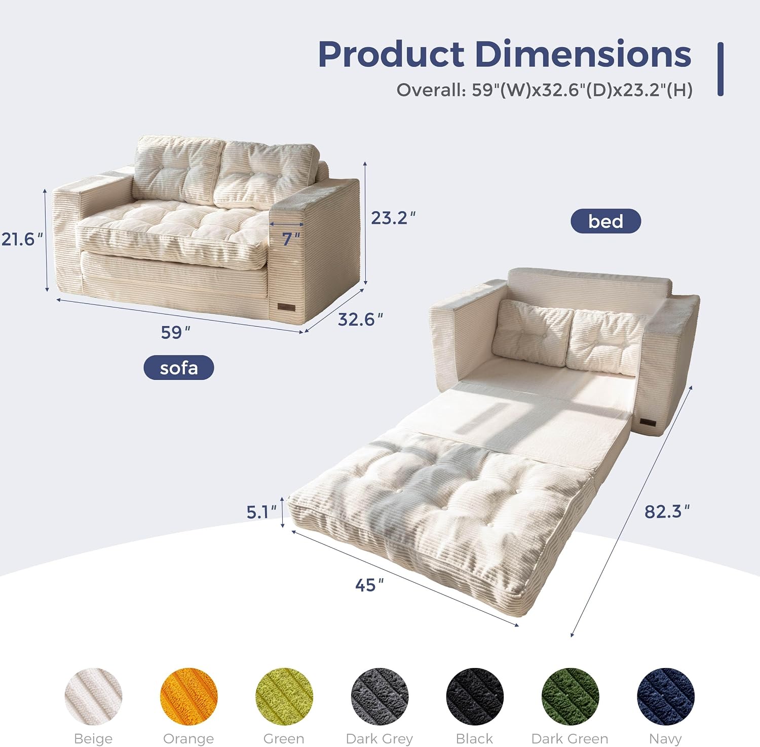 MAXYOYO Convertible Sofa Bed, Pull Out Loveseat Sleeper Sofa, 2 in 1 Folding Couch Bed, Fold Out Floor Couch with Pillows for Living Room Bedroom Lounge, Beige