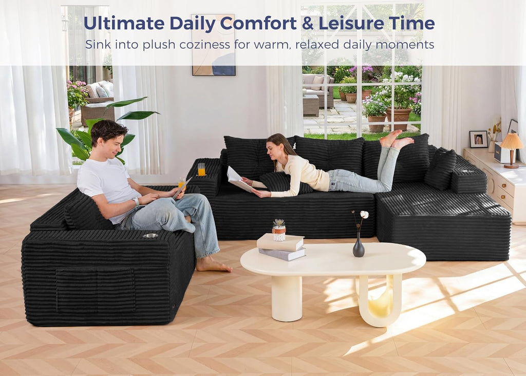 MAXYOYO Modular Sectional Couch with L-Shape Chaise and Loveseat, Modern Boneless Couch for Living Room, Oversized Sofa Sleeper with Deep Seat, No Assembly Required, Black
