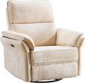 Power Swivel Rocker Recliner, Glider Recliner Nursery Chair with Massage and Heat, Nursery Rocking Chairs with Adjustable Headrest for Living Room，USB Ports,Side Pockets,Chenille Beige