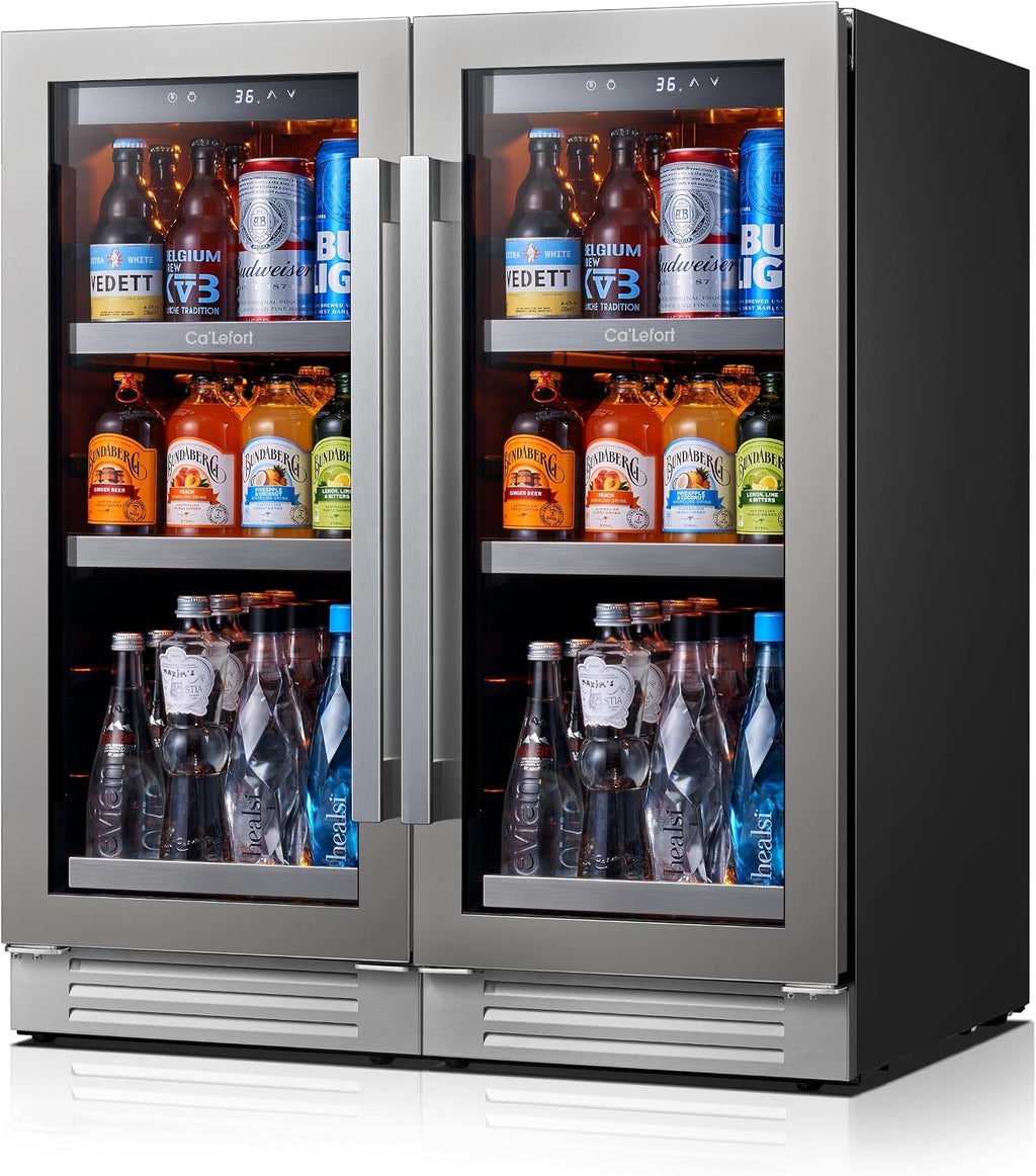 Ca'Lefort Beverage Refrigerator 30 Inch, 200 Cans Mini Fridge with Double Glass Door, Built-in or Freestanding Drink Cooler with Amber LED Light, Beverage Fridge for Kitchen Bar Office(6.0 Cu.ft)