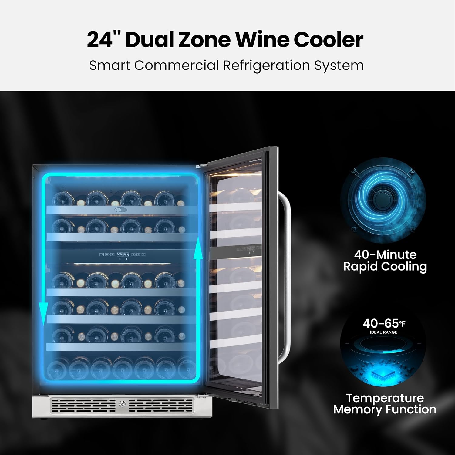 Whynter 46 Bottle Wine Cooler Refrigerator, 24 Inch Wine Fridge Dual Zone, 40-65°F Wine Refrigerator, 3 LED Wine Cellar Glass Door, Built-in or Freestanding for Home Bar Kitchen Office(5.65 cu.ft)
