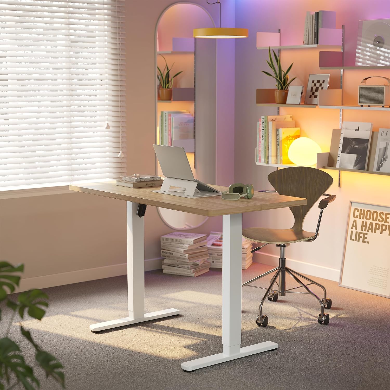 HUANUO Electric Standing Desk,48' x 24' Height Adjustable Desk, 4 Memory Height Settings, Sit to Stand Up Desk for Home Office, with Headphone Hook, Cable Manager, Natural