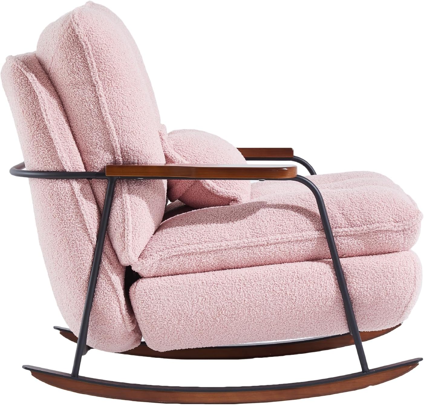 zyz Nursery Rocking Chair with Pillow, Teddy Upholstered Oversized Accent Chair Rocker Recliner, Solid Wood Frame, DIY Ottoman Footrest, Lazy Sofa for Living Room Bedroom (Teddy, Pink)