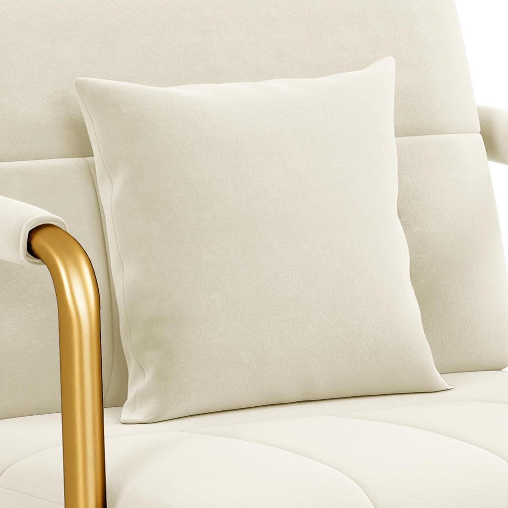 Yaheetech 30' W Modern Sofa Small Sofa Luxurious Velvet Fabric Couch with Gold-Tone Metal Arms and Legs for Living Room, Home Office, Studio Beige