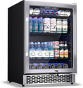 24-Inch Beverage Refrigerator, 200-Can Glass Door Cooler with Adjustable Shelves, Quiet Cooling, Freestanding or Under-Counter – Compatible with Beer, Soda, Wine, Milk, Suita