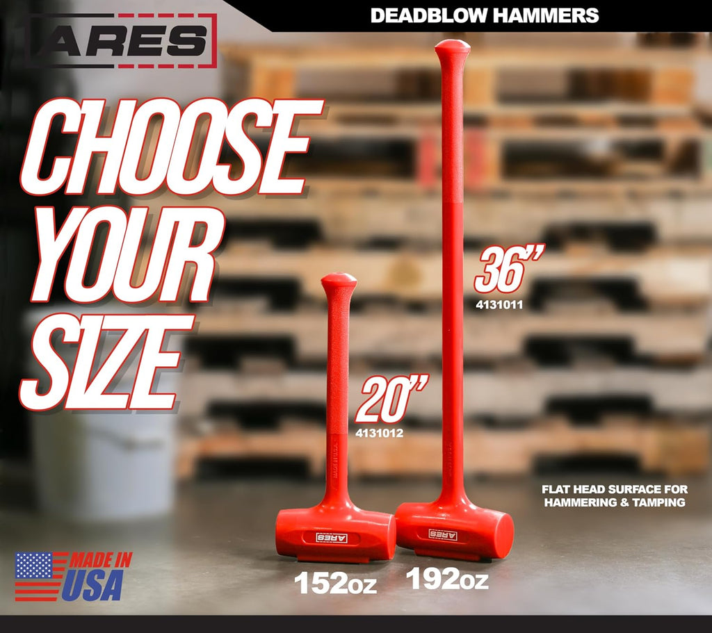 ARES 4131011 – 12-Pound Sledge Deadblow Hammer – Steel Shot-Filled Head Breaks Down Debris, Drives Stakes, Indoor and Outdoor Construction – Polyurethane Design Minimizes Rebound - Made in USA