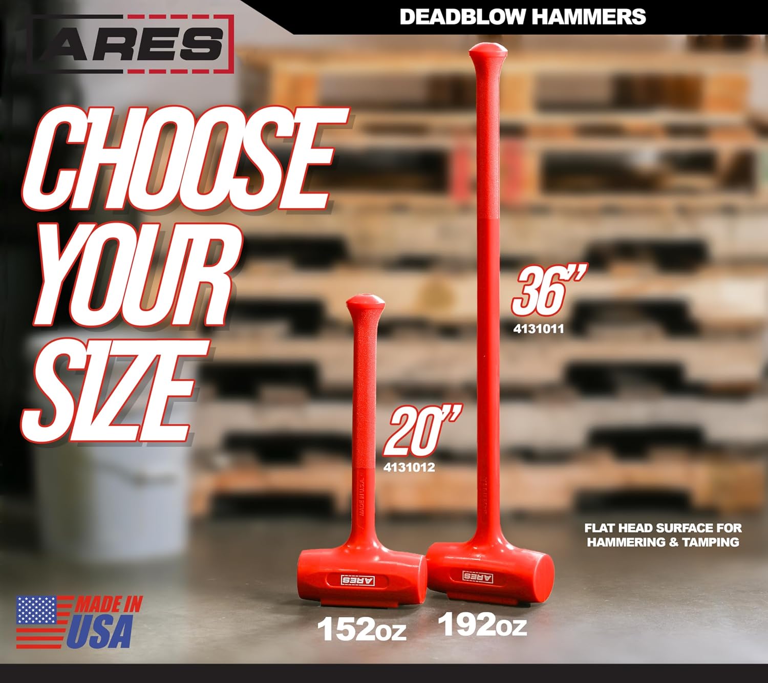 ARES 4131011 – 12-Pound Sledge Deadblow Hammer – Steel Shot-Filled Head Breaks Down Debris, Drives Stakes, Indoor and Outdoor Construction – Polyurethane Design Minimizes Rebound - Made in USA