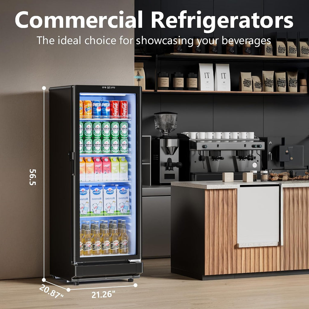 7 Cu.Ft Commercial Refrigerators, Display Fridge with Locking, Key & LED, Outdoor Beverage Refrigerator with Double-Tempered Glass Door, Beverage Cooler for Bar, Office, Restaurant