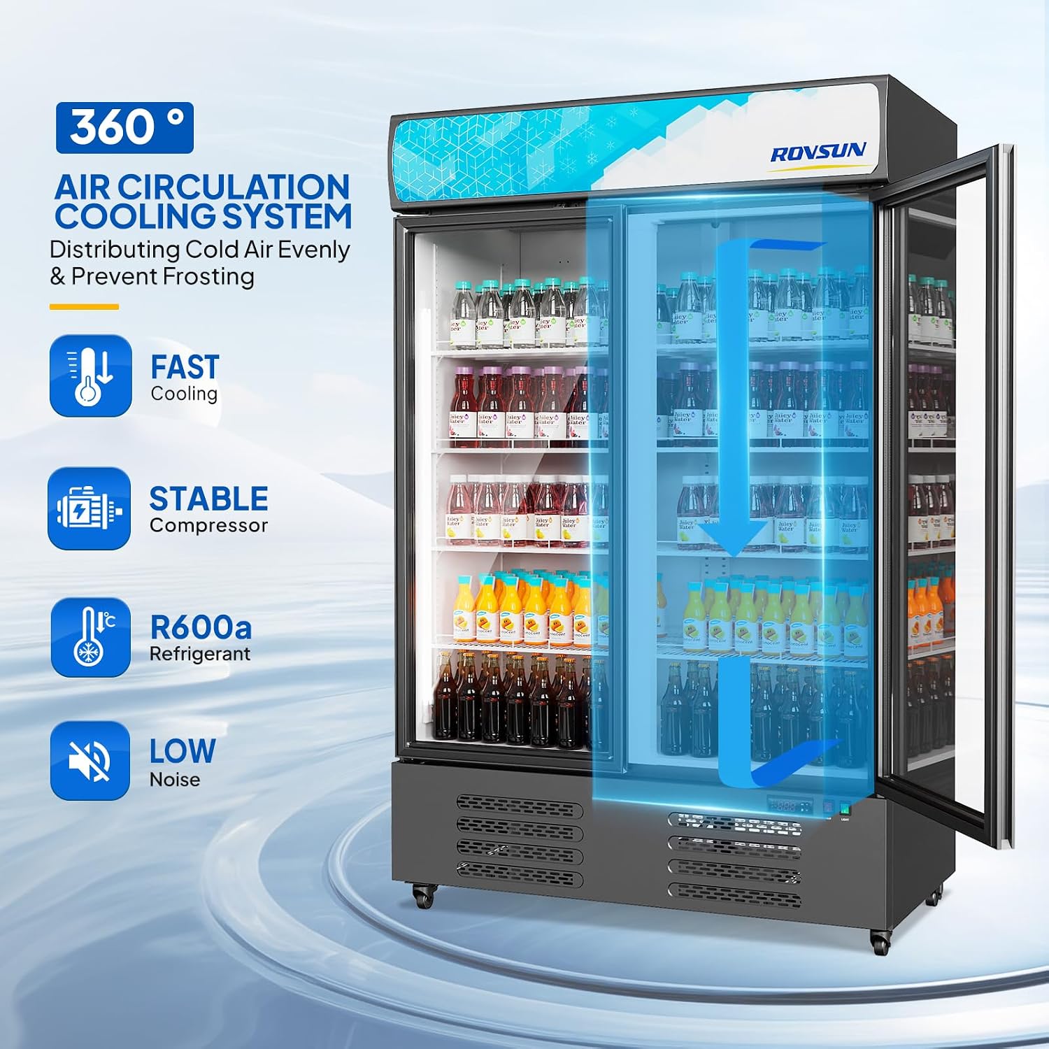 ROVSUN 35 Cu.Ft Commercial Refrigerator Display Refrigerator ETL NSF Certified, Commercial Beverage Cooler Glass Door Merchandiser Drink Fridge w/Adjustable Shelves LED Light for Bar Restaurant