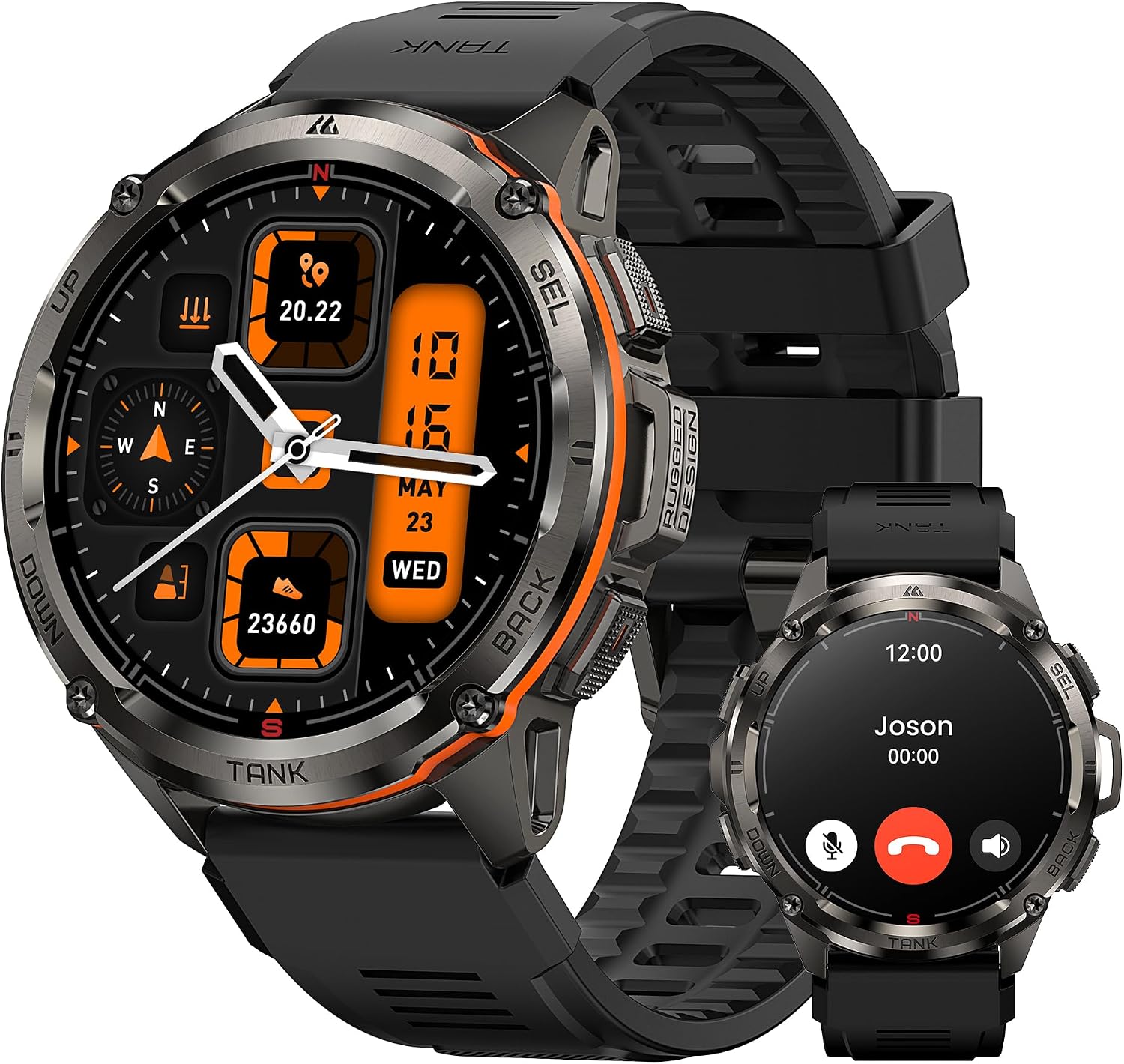 AMAZTIM GPS Smart Watch for Men, 6 Satellite Positioning, Compass, Stainless Steel Body, 50M Waterproof, 470mAh Extra-Large Battery, Answer/Make Call, 1.43' AMOLED Screen, Compatible for Android iOS