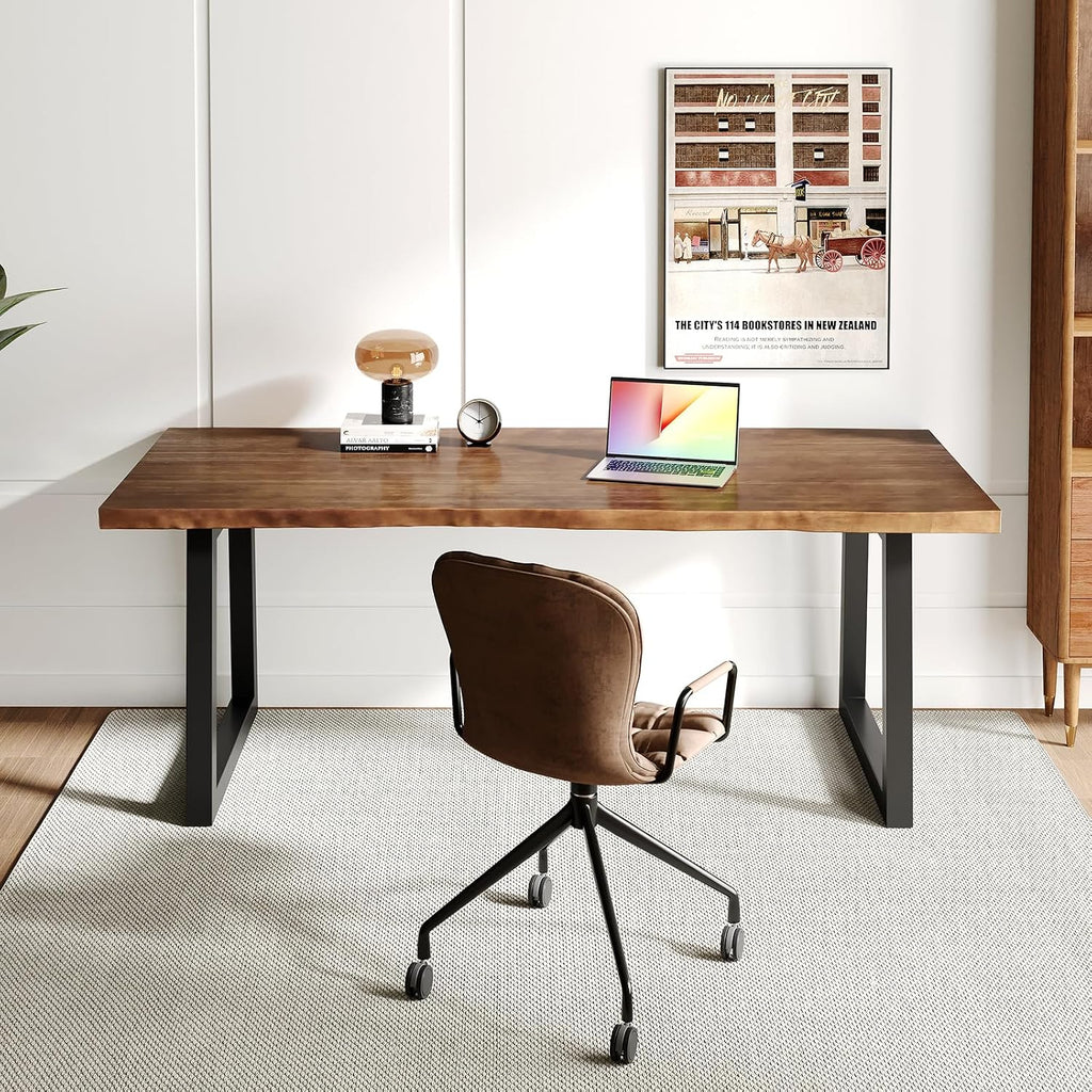 Sihtengxxhongs Solid Wood Computer Desk,Rustic Style 55-inch Large Office Desk- Modern Gaming Working for Home Office, Modern Simple Design, Ideal for Study, Writing, Dining