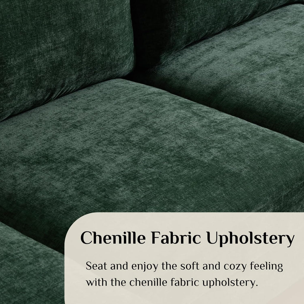 Karl home 111' Sectional Sofa U-Shaped 4-Seat Couch with Chaises Wood Grian Legs Chenille Fabric Upholstered for Living Room, Apartment, Office, Green