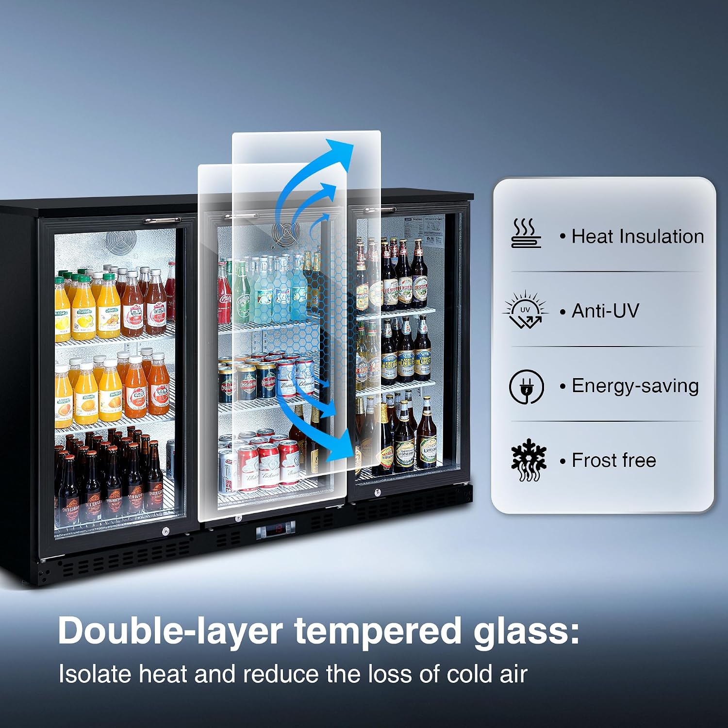 DeepTide Back Bar Cooler with 3 Swing Glass Door - 11.3 Cu.Ft Beverage Refrigerator with Adjustable Shelves,LED Lighting, Safety Lock for Beer，Coffee or Beverages