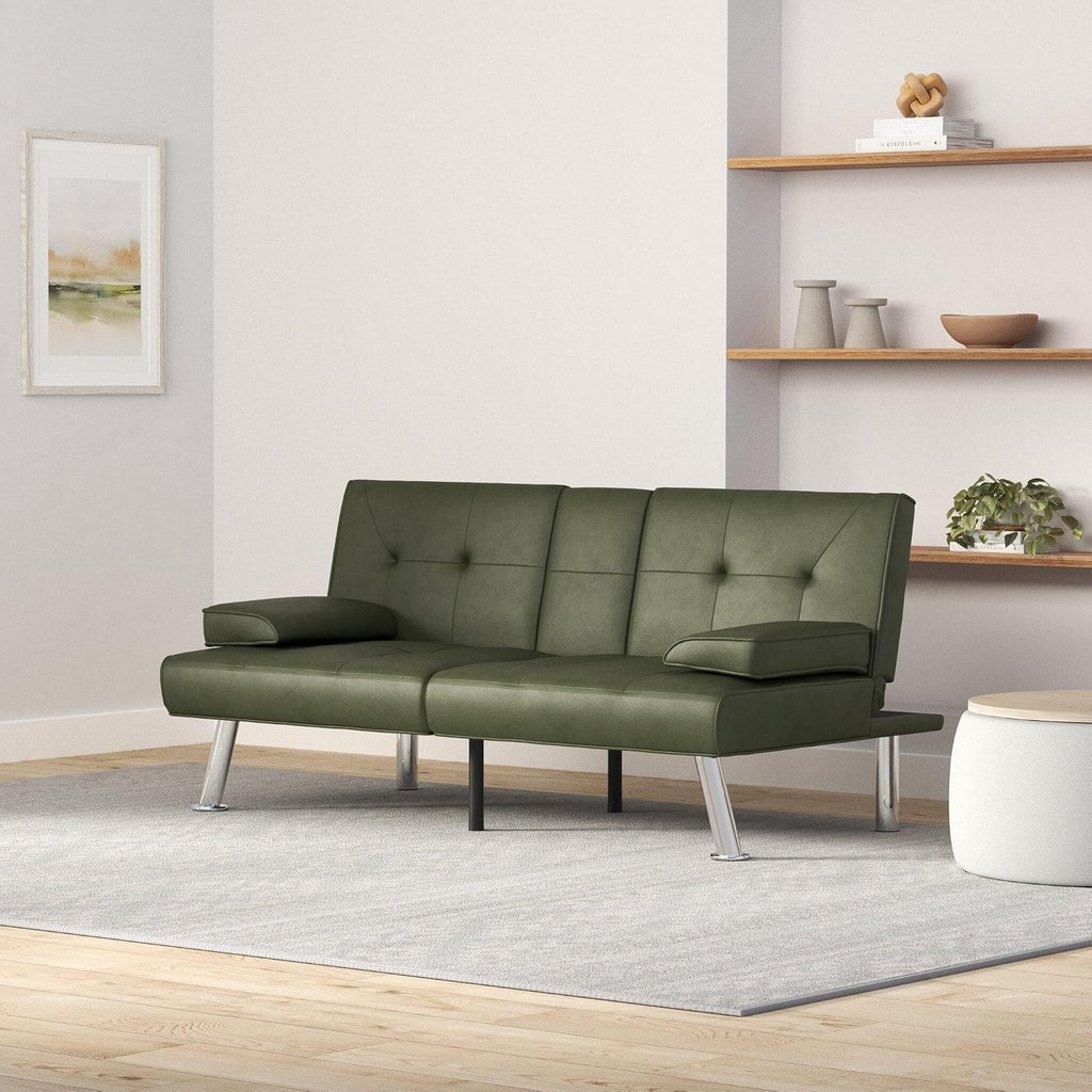 Best Choice Products Faux Leather Upholstered Modern Convertible Futon, Adjustable Folding Sofa Bed, Guest Bed w/Removable Armrests - Dark Green
