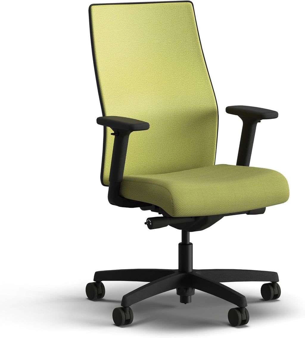 HON Ignition 2.0 Mid‑Back Ergonomic Office Chair, Mesh Task Seating with Lumbar Support, Advanced Synchro‑Tilt, Height and Width Adjustable Arms, Black Frame, Pear