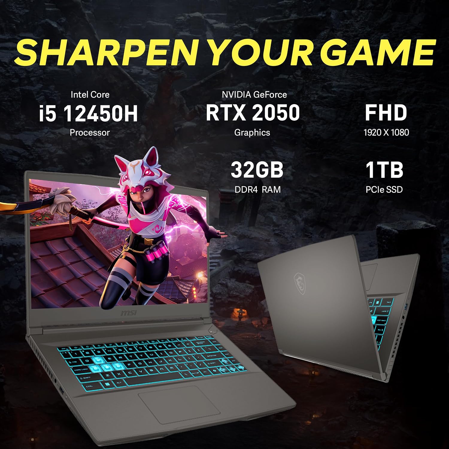 msi Thin 15 15.6' FHD IPS 144Hz Gaming Laptop, Intel i5-12450H, 32GB RAM, 1TB PCIe SSD, NVIDIA GeForce RTX 2050, Backlit Keyboard, WiFi 6, Black, Win 11 Home, 256GB Docking Station Set
