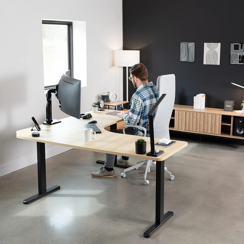 VIVO Universal 71 x 71 inch Curved Corner Table Top for L-Shape Sit to Stand Height Adjustable Home and Office 3-Leg Desk Frames, Light Wood Desktop, DESK-TOP2CC