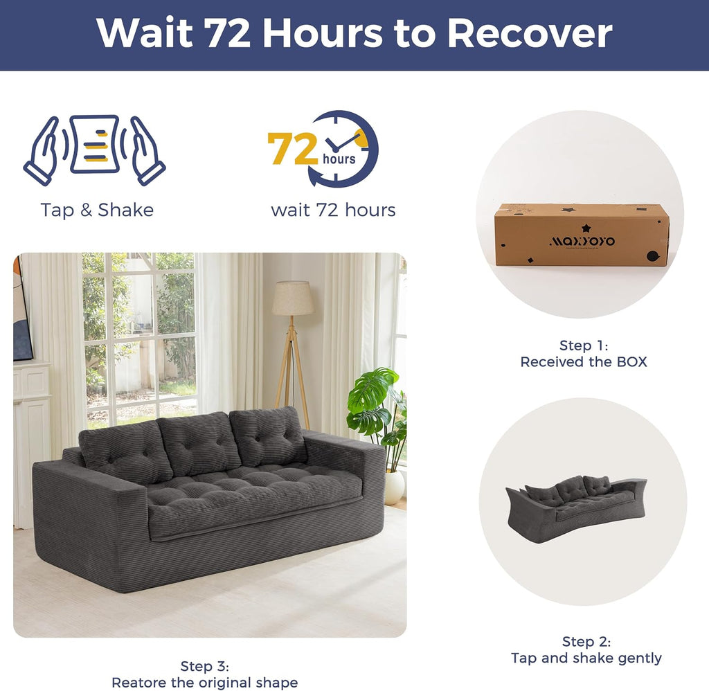 MAXYOYO 79' Loveseat Sofa Couch for Small Spaces, Upholstered Boneless Cloud Couch for Apartment Bedroom, 3-Seater Love Seat Floor Modern Sofa with Pillows, No Assembly Required, Dark Grey