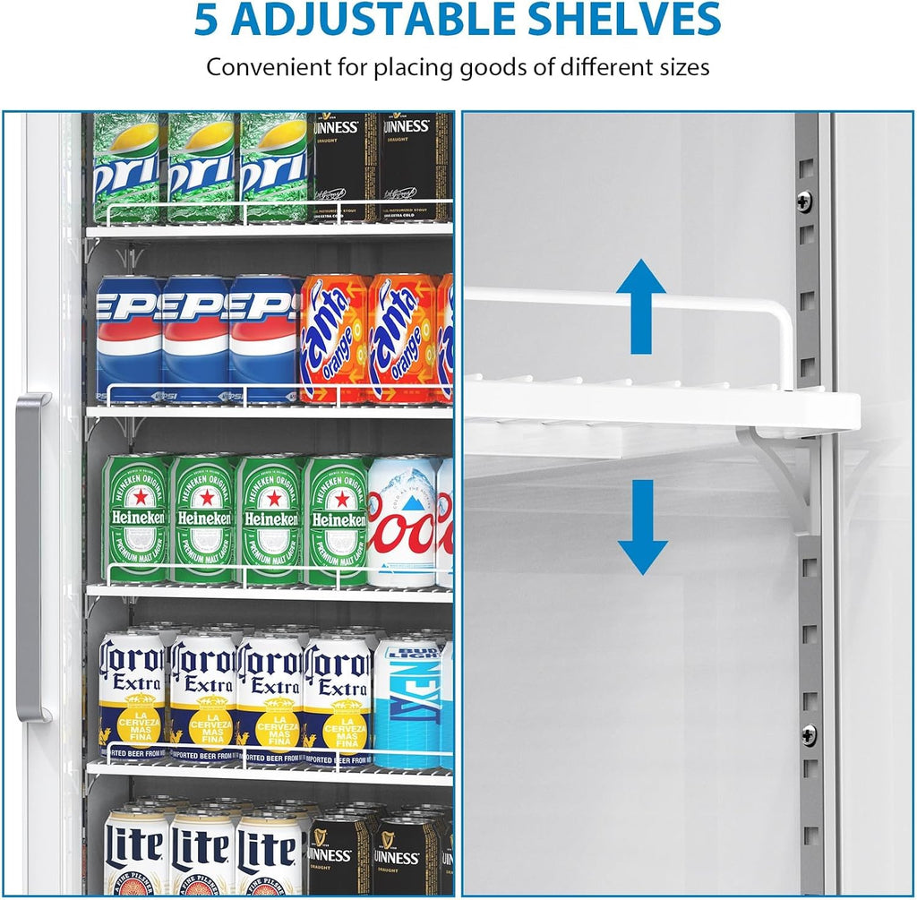 IDEALHOUSE Commercial Refrigerators, 12.4 Cu.Ft Beverage Cooler, Commercial Fridge with Glass Door Display, LED Light Adjustable Shelves Drink Cooler for Restaurant Grocery Store Home, White
