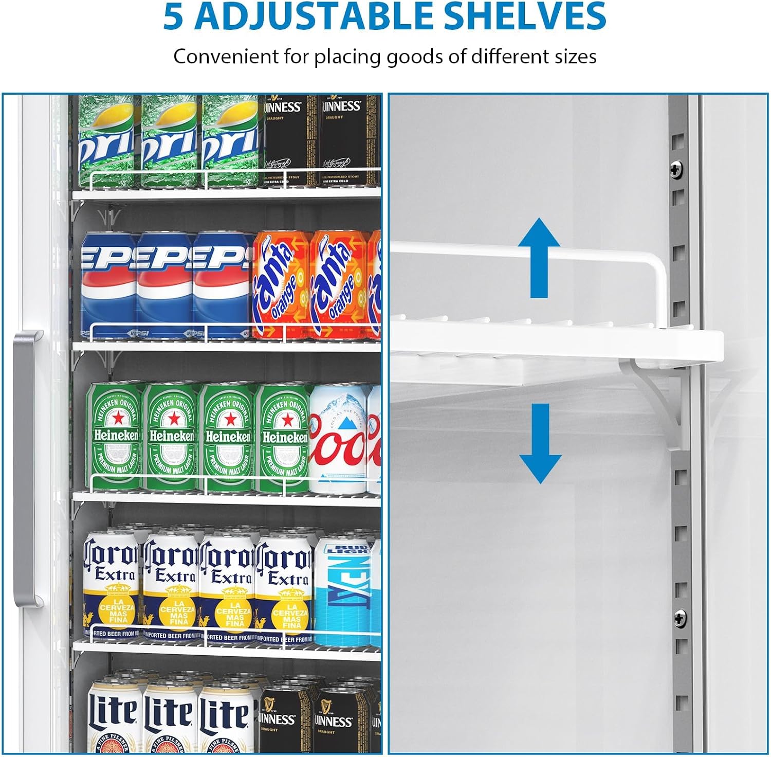 IDEALHOUSE Commercial Refrigerators, 12.4 Cu.Ft Beverage Cooler, Commercial Fridge with Glass Door Display, LED Light Adjustable Shelves Drink Cooler for Restaurant Grocery Store Home, White