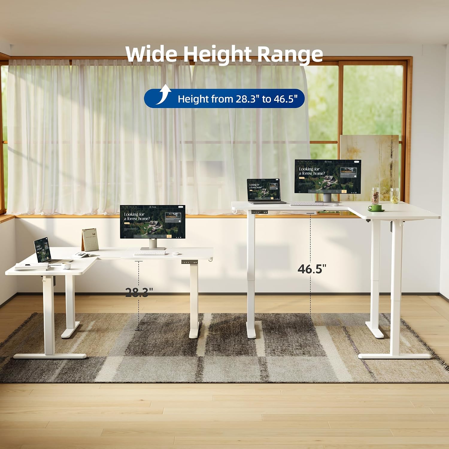 YDN L Shaped Standing Desk, Electric Standing Desks L Shape Adjustable Height Dual Motor, 63 x 55 Inch Corner Standing Desks with Splice Board for Home Office, Large Standing Desk, White