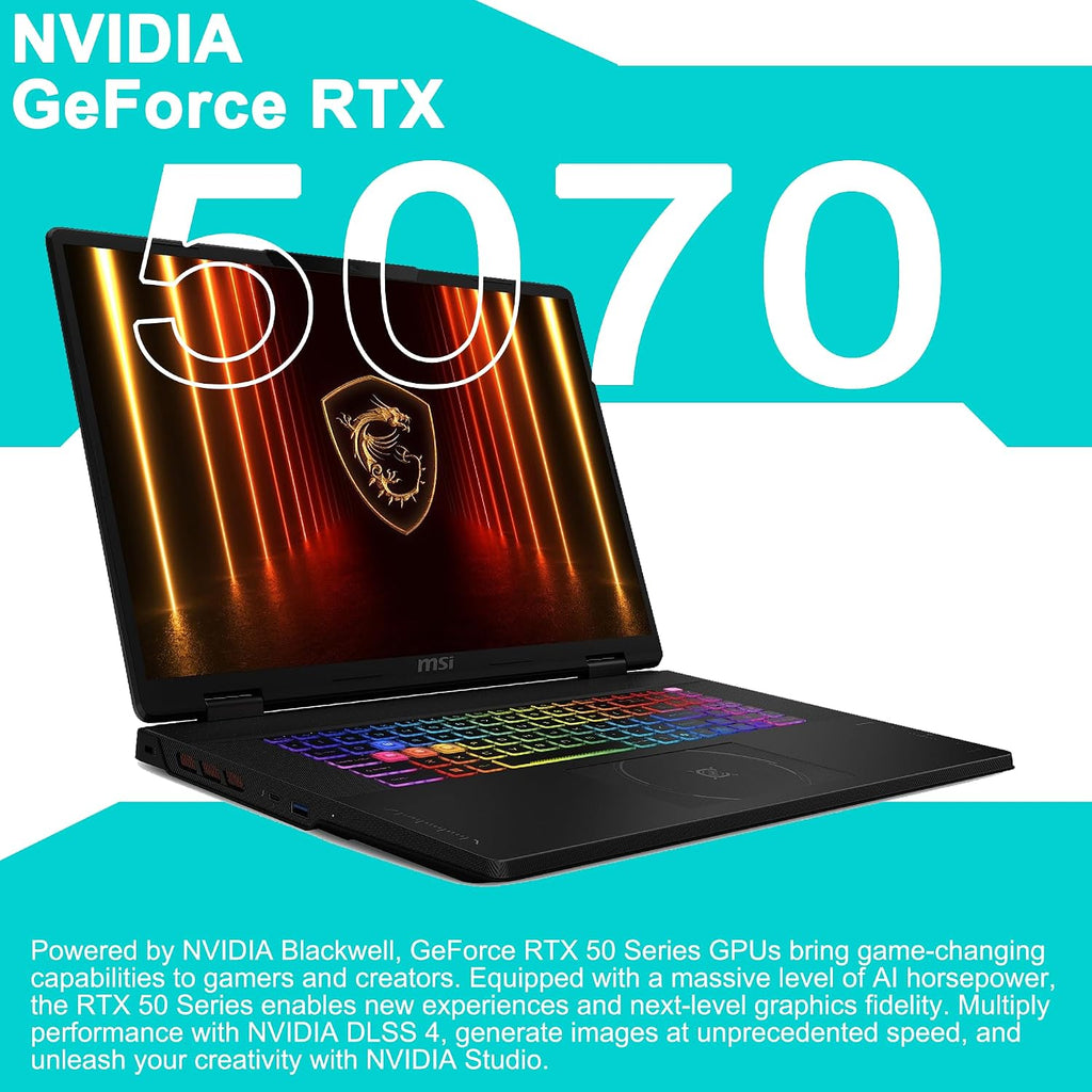 MSI Crosshair 18 HX AI Gaming Laptop 18' QHD+ 240Hz (100% DCI-P3) Intel 24-core Ultra 9 275HX (>i9-14900HX) 32GB DDR5 4TB SSD GeForce RTX 5070 (Up to 798 AI TOPS) RGB Backlit Thunderbolt Win11 ICP Hub