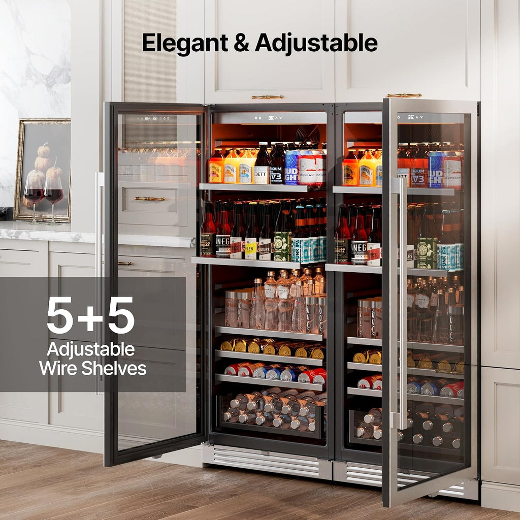 Ca'Lefort Beverage-Refrigerator 48 Inch, Tall Beverage Fridge Cellars Large Bar Drink Cabinet Built-in or Freestanding with Glass Door, Beer Cooler for Bottles and Cans Beer/Soda/Water/Wine