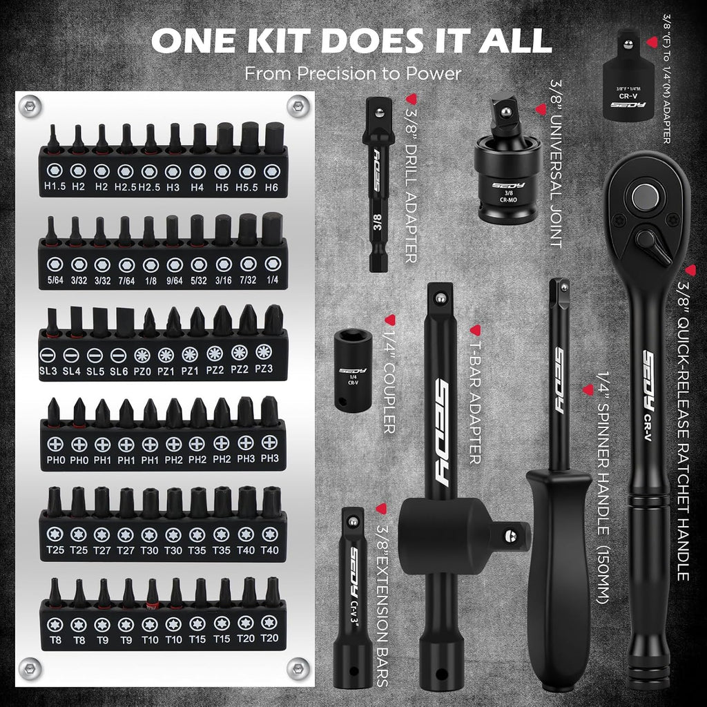 Premium 132-Piece Mechanics Tool Set, SAE/Metric 1/4' & 3/8' Drive Socket Set, Ratcheting Wrenches, Extensions & Adapters, Quick-Release Ratchet, Professional Auto Repair Tool Kit with Storage Case