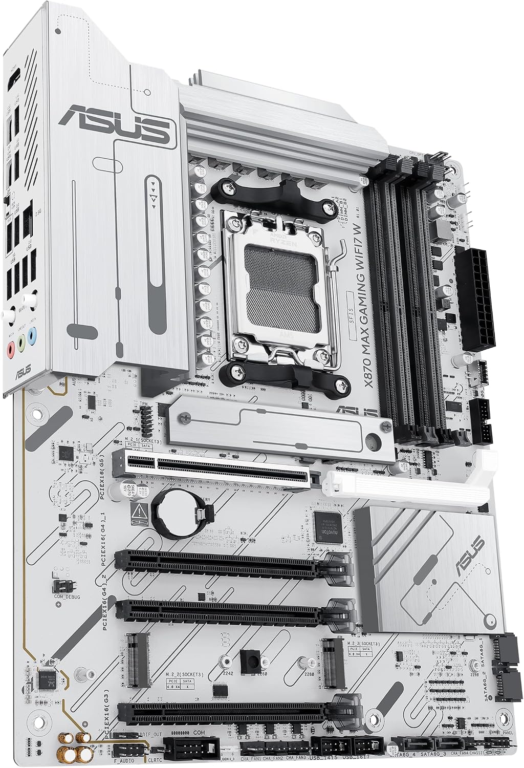 ASUS X870 MAX GAMING WIFI7 W AMD AM5 ATX Motherboard, 8-layer White PCB, 12+2+1 80A DrMOS, DDR5, PCIe 5.0 x16 Q-Release, 3x M.2, Wi-Fi 7 Q-Antenna, USB4® Type-C®, 2.5Gb LAN, BIOS FlashBack™, Aura Sync