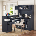 Bellemave L-Shaped Computer Desk with Power Outlet & Storage - Modern Corner Gaming Desk with Bookshelf and Drawers, Study Writing Workstation for Home Office, Blue
