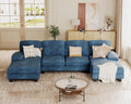 JUMMICO Sectional Couches for Living Room, U Shaped Couch with Chenille Fabric, 4 Seat Modern Sofa with Removable Pillows for Apartment and Small Space (Fabric, Blue)
