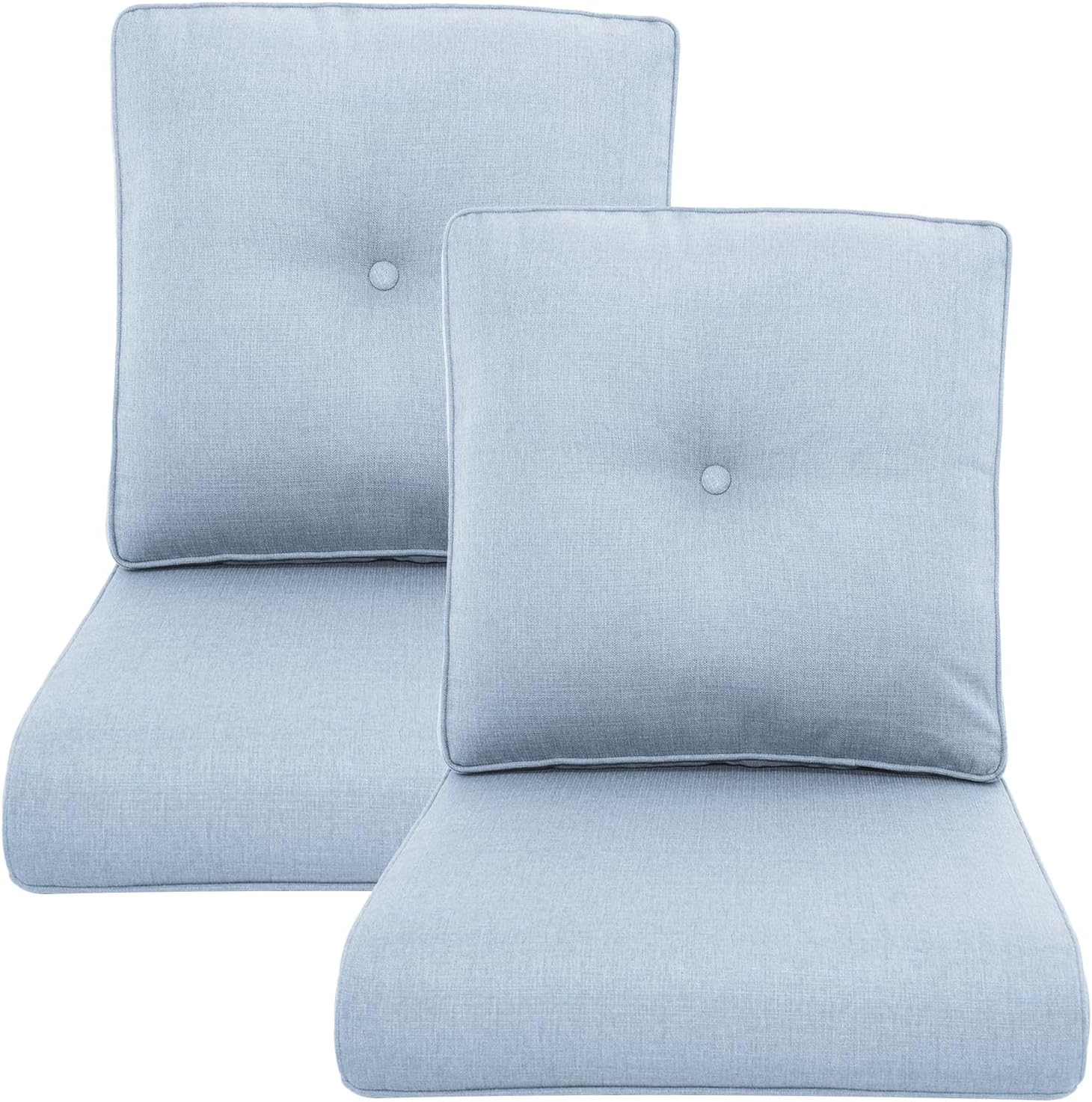 Outdoor Wicker Chair Cushions 2 Packs - Outside High Back Thick Water-Resistant Cushion 22x24 with Zipper Cover for Patio Glider Rocking Chairs Loveseat Couch – Baby Blue/Buckle