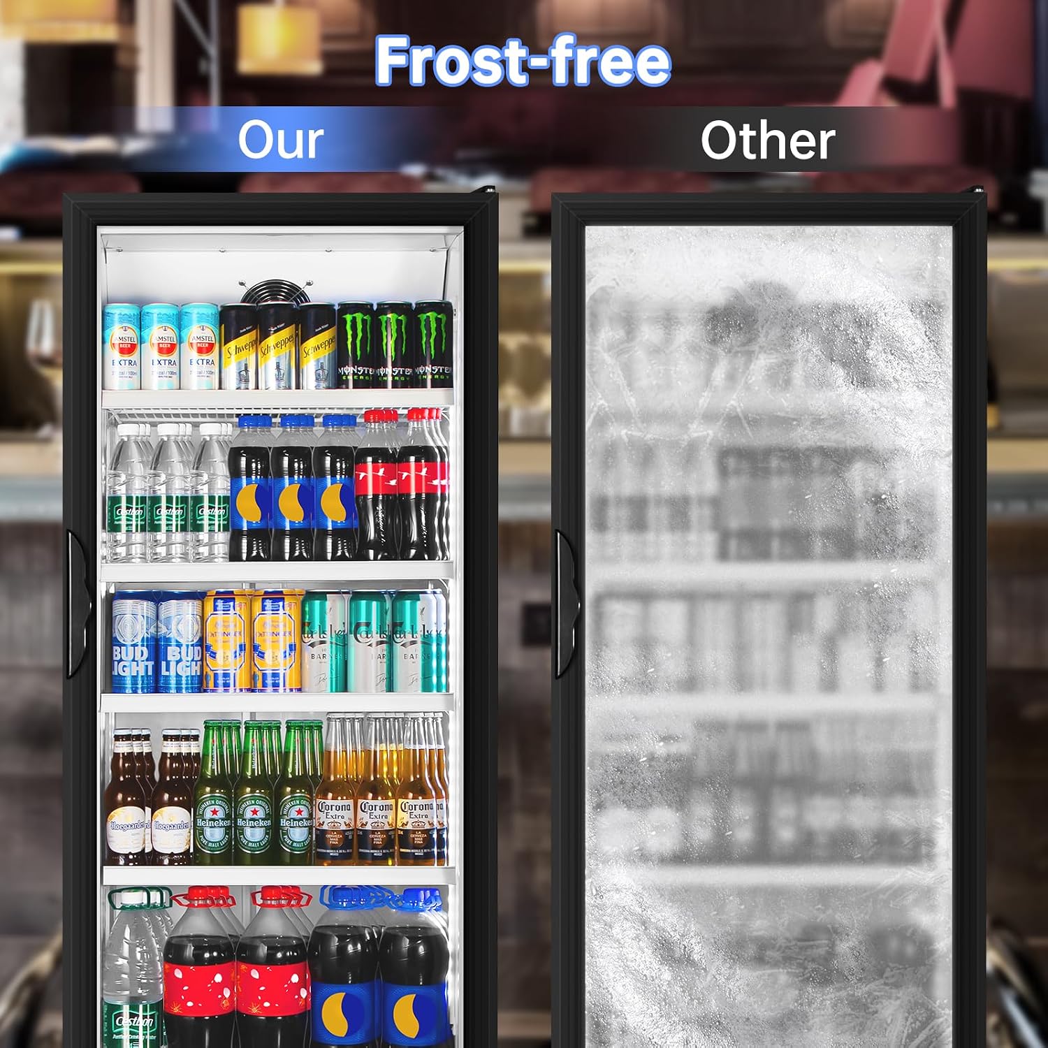 Commercial Beverage Refrigerator, 24.5 Inch 15 Cu. Ft. Drink Fridge, Display Refrigerator with Glass Door, Commercial Display Fridge with 4 Adjustable Shelves, for Shops, Restaurants, Bars