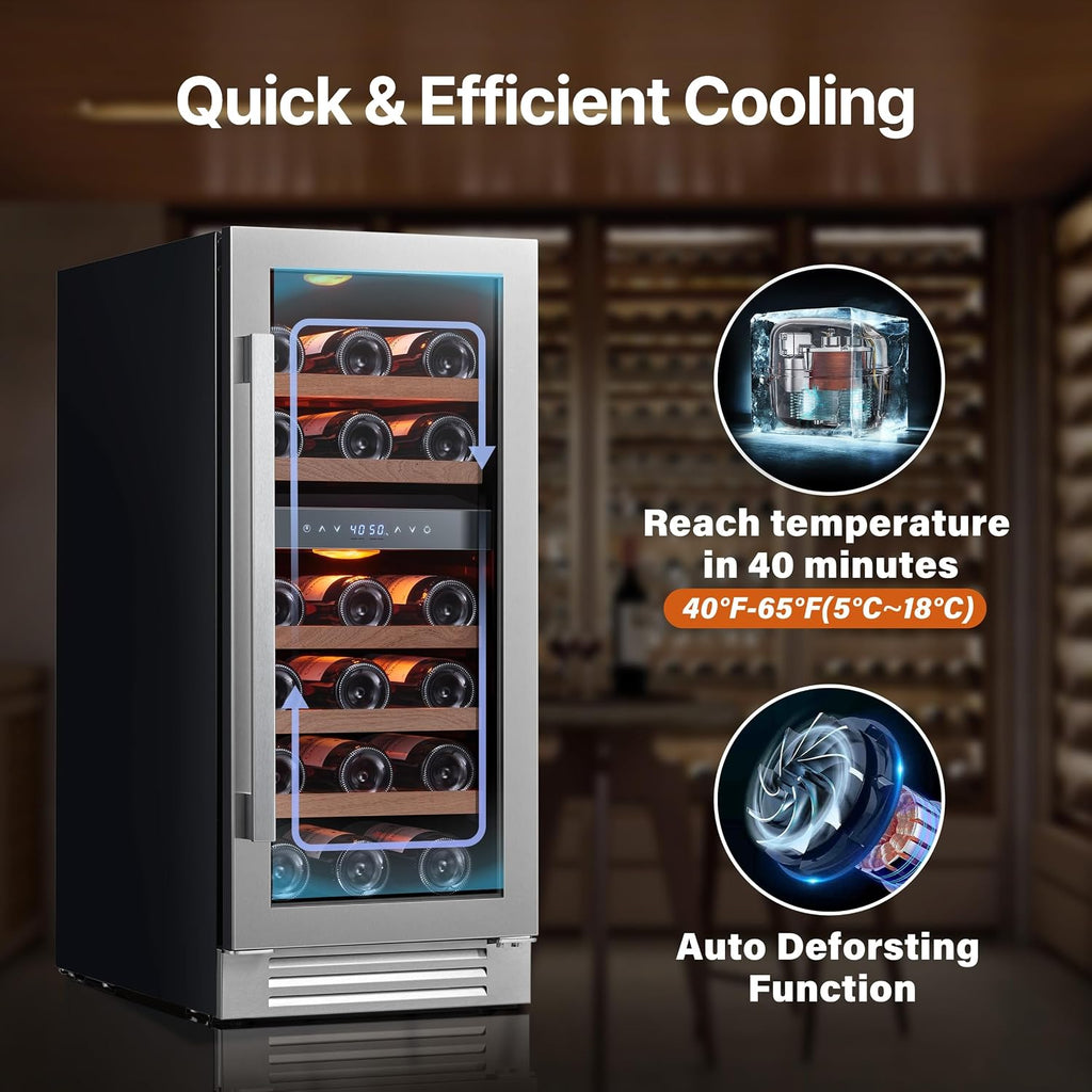 Ca'Lefort 15 Inch Wine Fridge, 28 Bottle Wine Cooler Refrigerator, 40-65°F Wine Refrigerator Glass Door, 3 LED Dual Zone Wine Fridge, Built-in or Freestanding Fridge for Home/Bar/Kitchen (3.0 cu.ft)