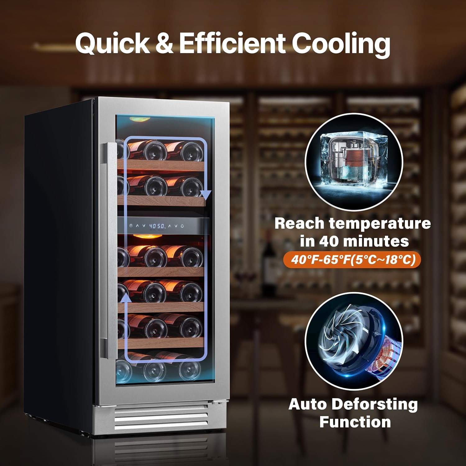 Ca'Lefort 15 Inch Wine Fridge, 28 Bottle Wine Cooler Refrigerator, 40-65°F Wine Refrigerator Glass Door, 3 LED Dual Zone Wine Fridge, Built-in or Freestanding Fridge for Home/Bar/Kitchen (3.0 cu.ft)