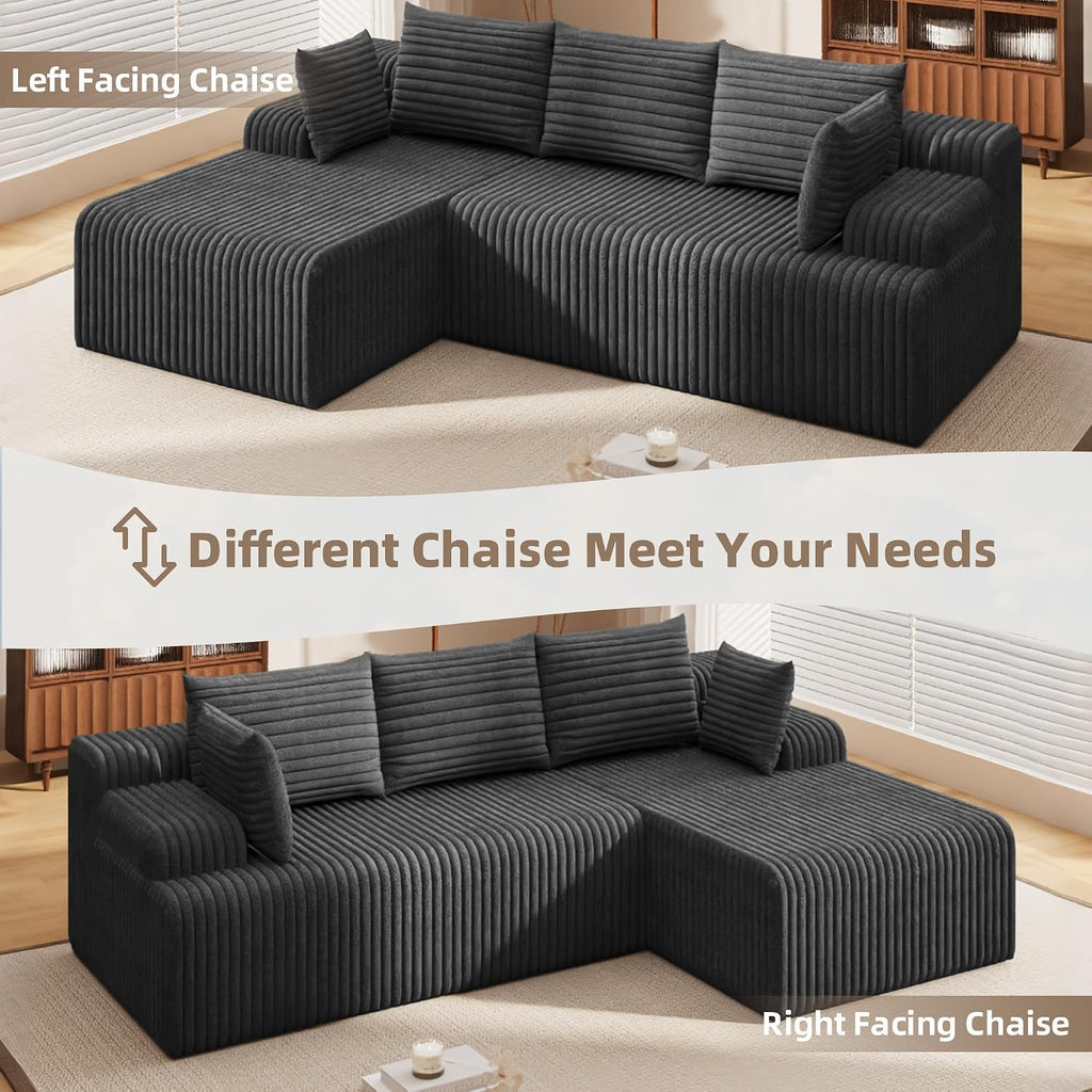 2026 New Boneless Couch, No Assembly Cloud Couch Sectional with Deep Seat & Chaise for Small Space, Upholstered Boneless Sectional Couch for Living Room, L Shaped Couch with Right Facing Chaise, Grey