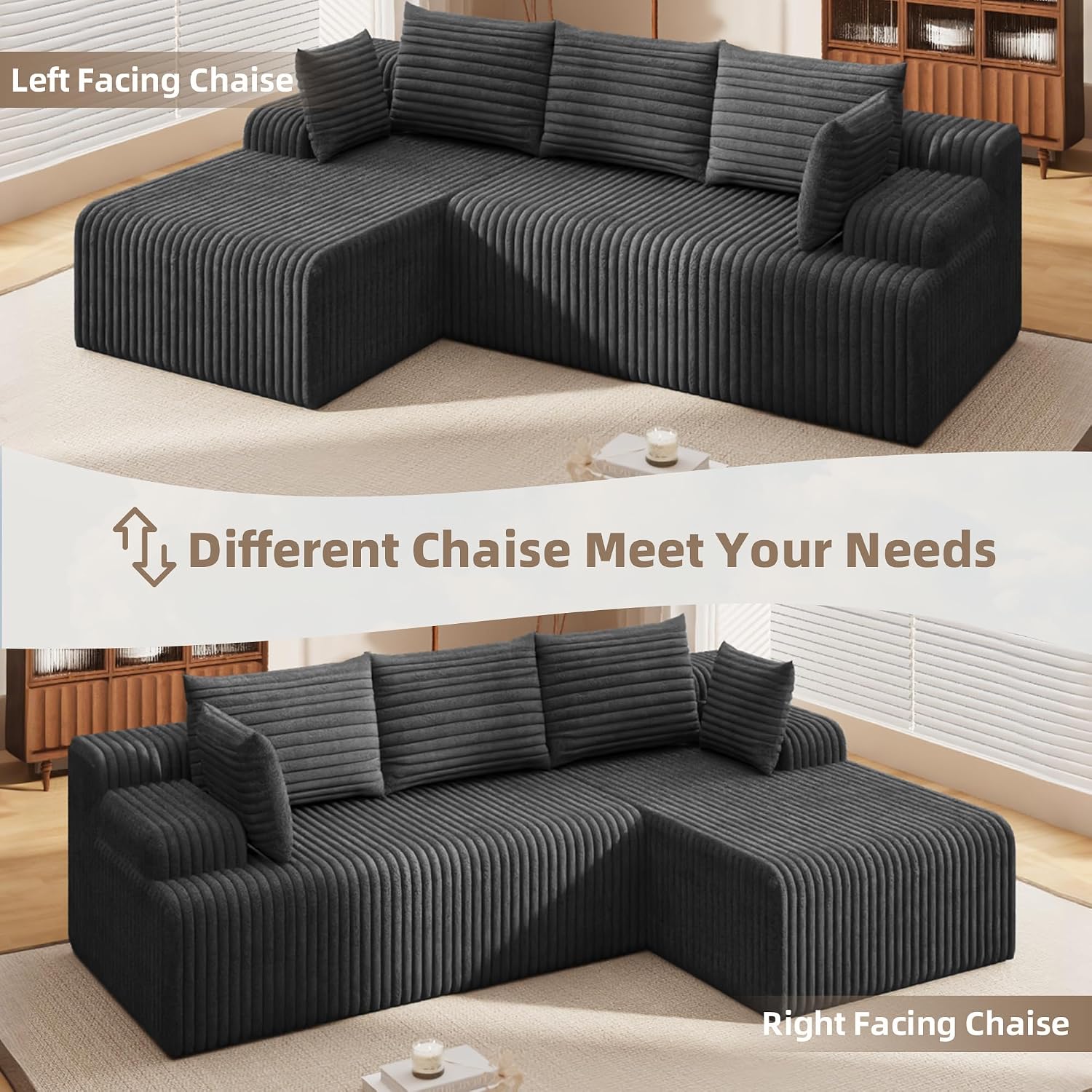 2026 New Boneless Couch, No Assembly Cloud Couch Sectional with Deep Seat & Chaise for Small Space, Upholstered Boneless Sectional Couch for Living Room, L Shaped Couch with Right Facing Chaise, Grey
