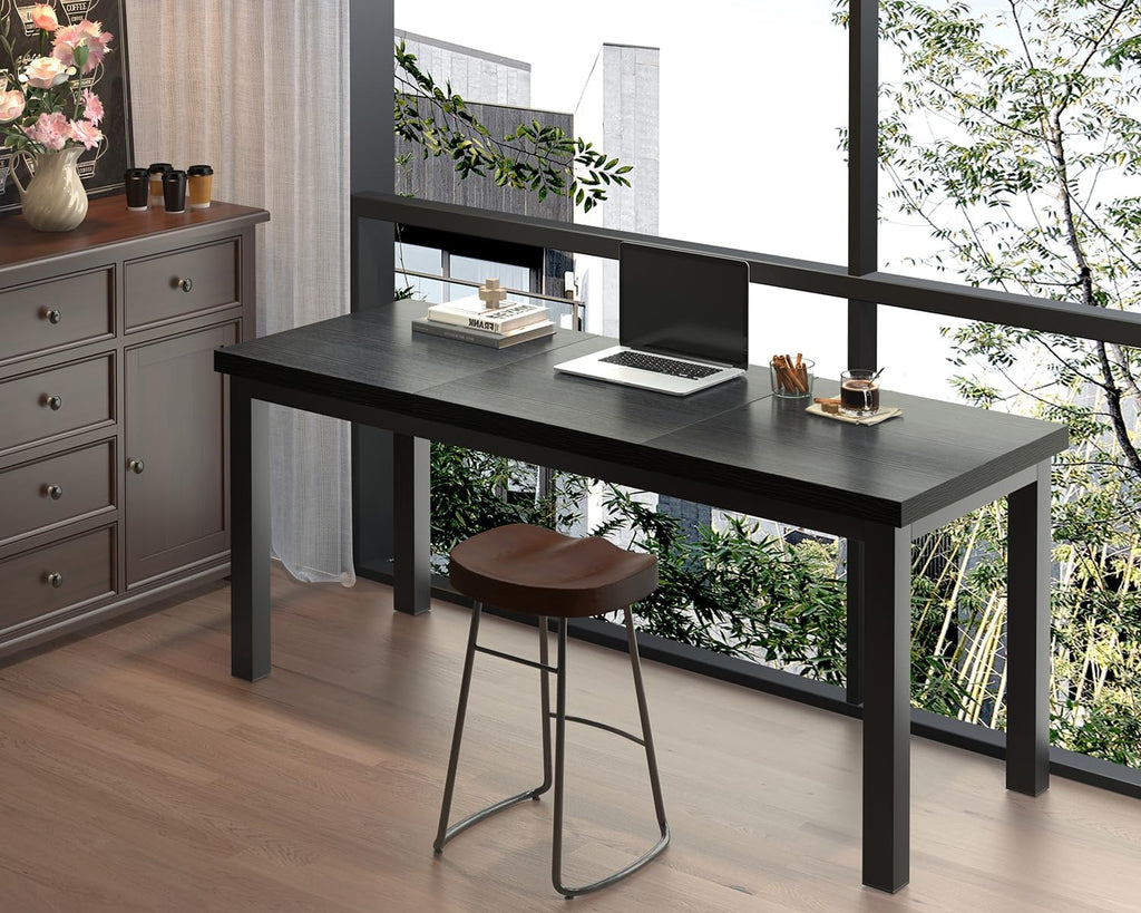 55 Inch Computer Desk, Modern Table with Thick Tabletop, Small Gaming Desk with Adjustable Feet, Study Writing Table for Home Office Work, Black