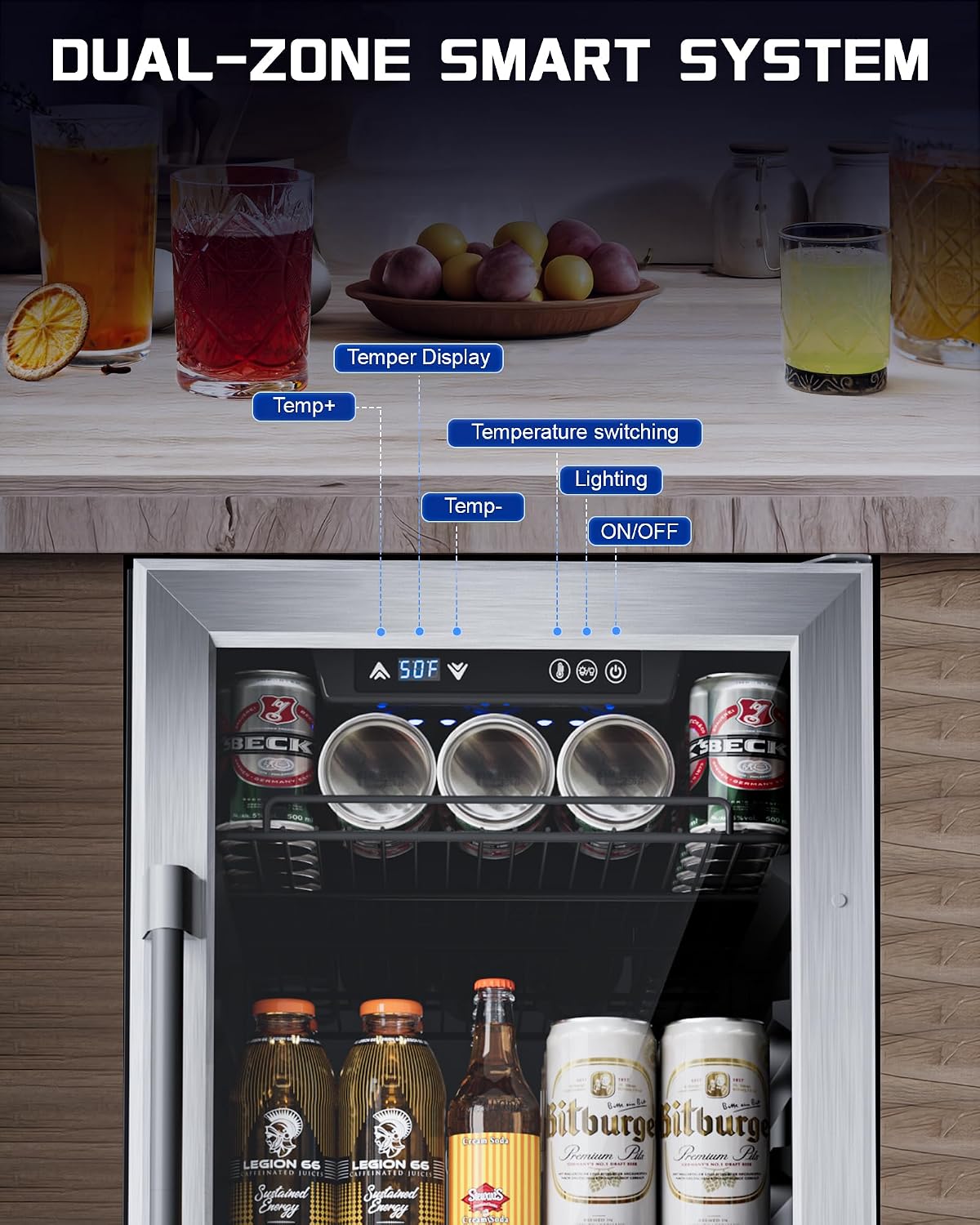 18 inch Glass Door Beverage Refrigerator – 160 Can Mini Fridge for Wine, Beer, Soda, Ideal for Home, Office, or Bar, Under Counter Built-In Design