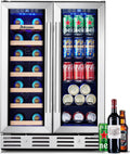 Kalamera Wine and Beverage Refrigerator, 24 inch Wine Fridge Dual Zone Hold 21 Bottles and 77 Cans,Built in or Under Counter Wine Fridge with Blue LED Light