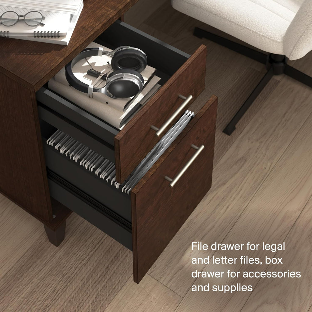 Bush Home 60-Inch L-Shaped Desk with Storage, Corner Computer Office Desk with Drawers and Storage Cabinet, Home Office Furniture, Somerset Collection, Mocha Cherry