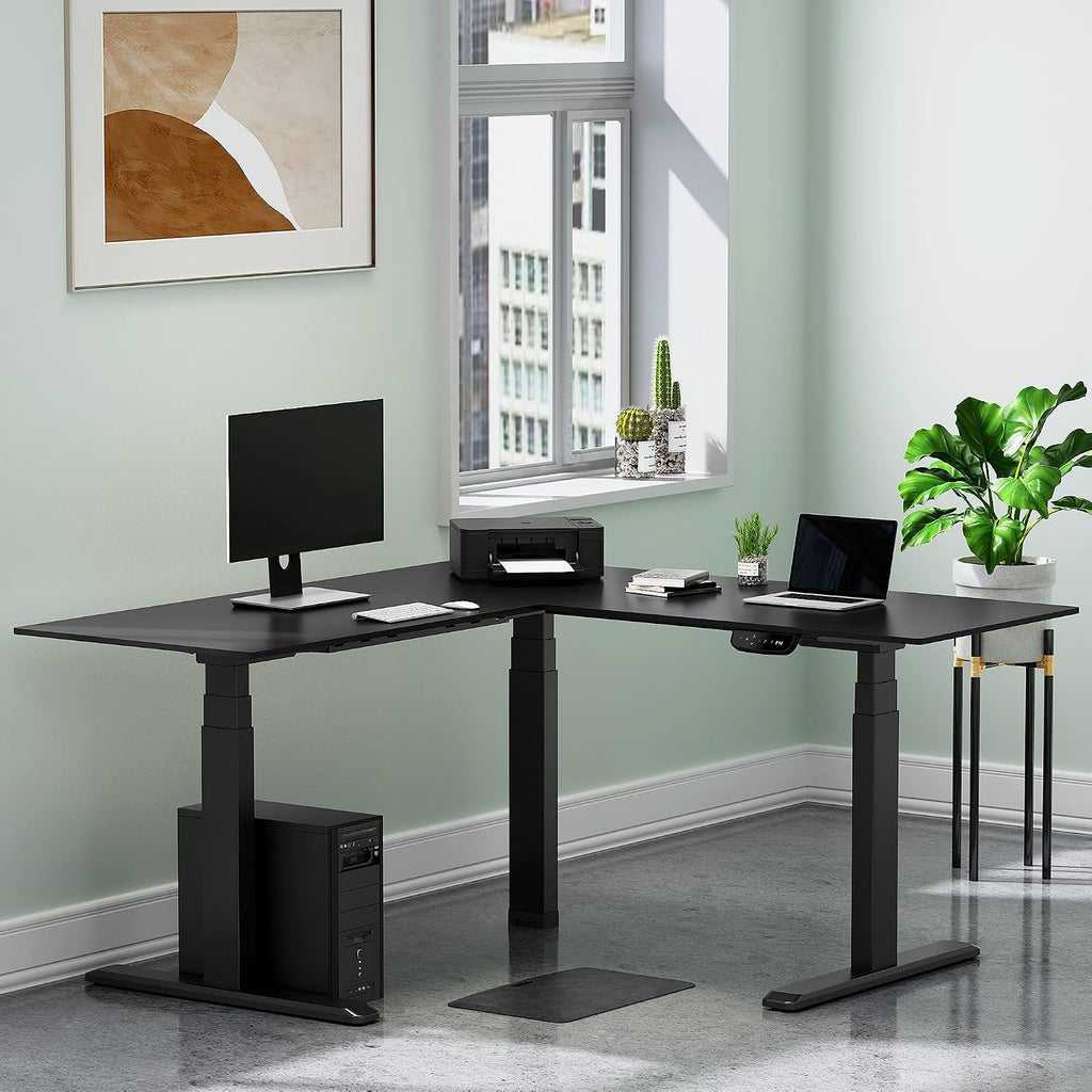 Stand Steady Tranzendesk Power Extra Large 71 Inch Electric L-Shaped Corner Standing Desk, Height Adjustable Ergonomic Corner Desk & Sit Stand Workstation, Fits 4 Monitors (Black, 71in x 71in)
