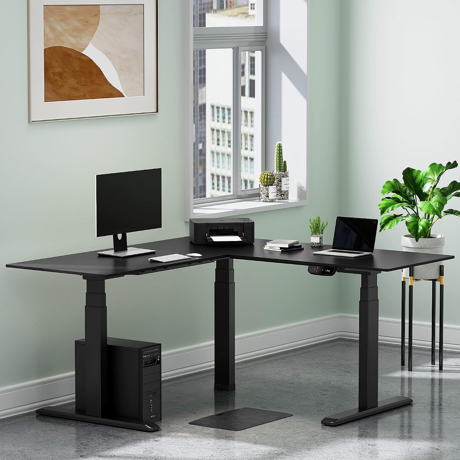 Stand Steady Tranzendesk Power Extra Large 71 Inch Electric L-Shaped Corner Standing Desk, Height Adjustable Ergonomic Corner Desk & Sit Stand Workstation, Fits 4 Monitors (Black, 71in x 71in)