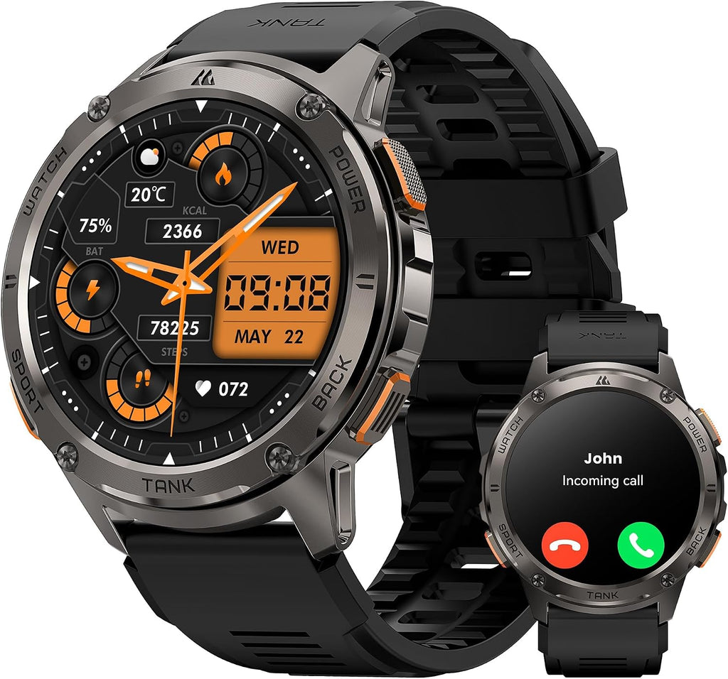 AMAZTIM Smart Watches for Men,60 Days Extra-Long Battery, Rugged Military Bluetooth Call(Answer/Dial Calls),1.43' Ultra HD AMOLED Display,Full Metal Body SmartWatch Compatible iPhone and Android