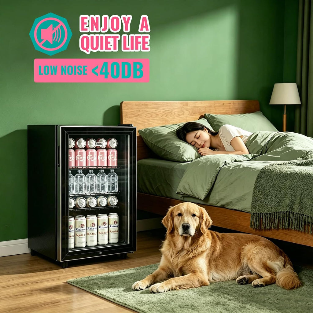 WANAI Beverage Refrigerator and Cooler with Glass Door - 120 Cans Capacity, 3.5 Cu.ft Small Beer Fridge for Drinks, Soda, Wine - Mini Cooler with 7 Adjustable Temperature Control