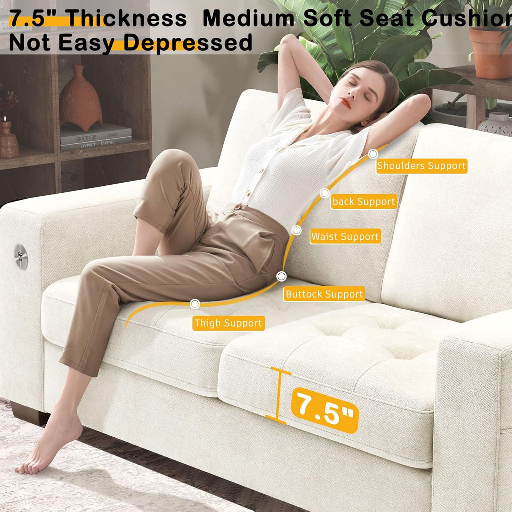 Hanherry 70' Loveseat Sofa for Living Room, Modern Comfy Couch with Medium Firm Seat Cushion, Removable Cover,Wide Armrest,USB/Type-C Port,Chenille Fabric Couches for Small Space,Apartment,Bedroom