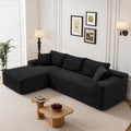 95' L Shaped Boneless Sectional Couches, Wide Armrest, Deep Seat, Memory Foam, Assembly Free, Modern Comfy Corduroy Fluffy Cloud Sofa with Left Chaise for Living Room, Small Spaces, Black