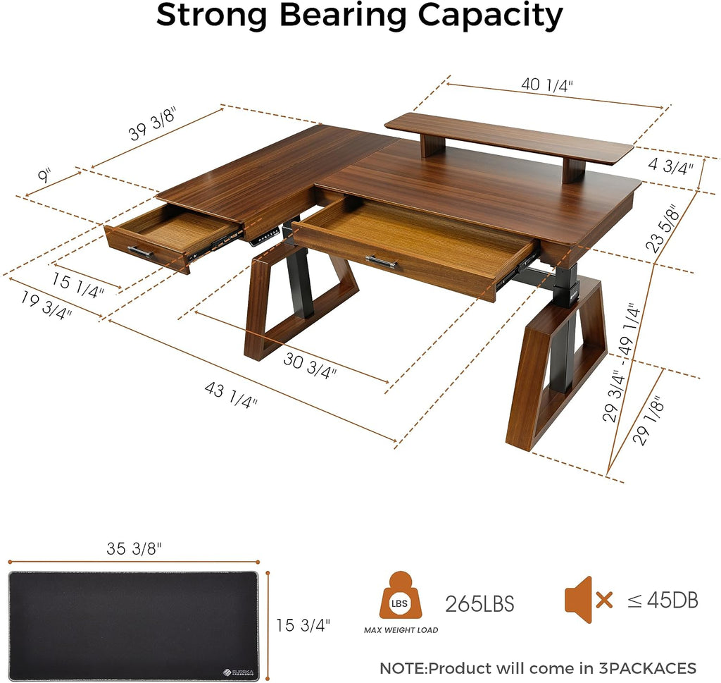 EUREKA ERGONOMIC L Shaped Desk 63', Solid Walnut Wood Top, Executive Standing Desk Adjustable Height, Dual Motor Corner Workstation with Drawers & Monitor Shelf for Home Office, Left
