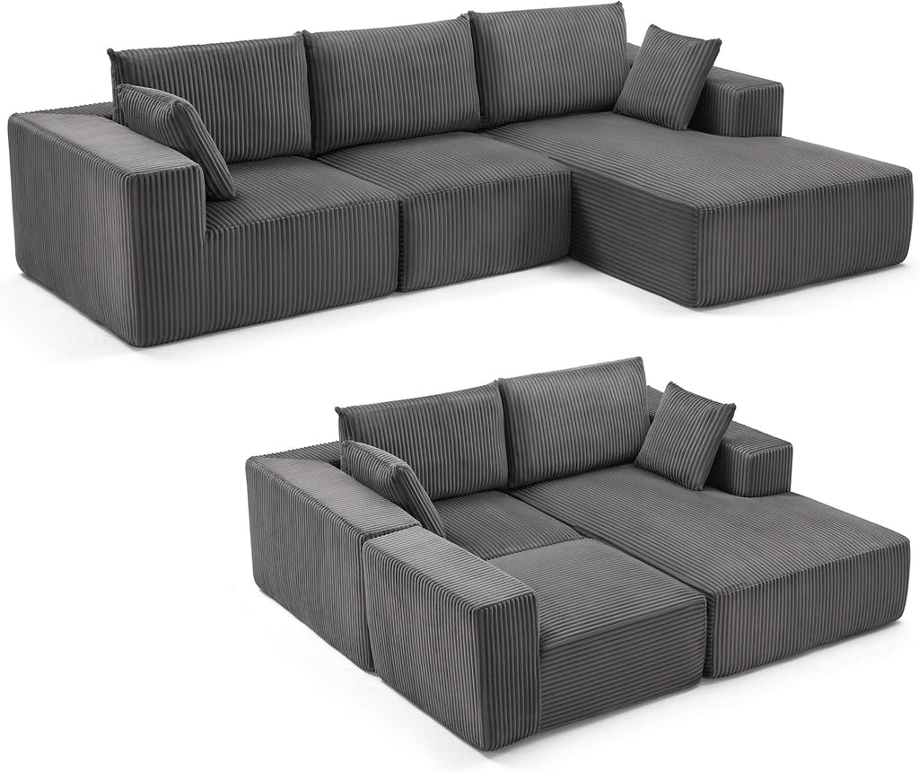 Weture 108' Modular Sectional Sofa, Cloud Sectional Couch with Deep Seat, Modern Modular L-Shape Sofa with Chaise,Upholstered Boneless Couches for Living Room Bedroom (Corduroy, Darkgrey)